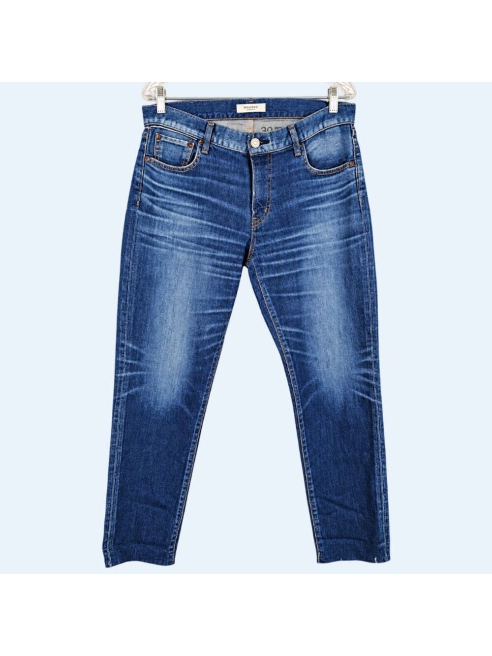 Moussy Vintage Womens 30 Japan Denim Cropped Slim Taper Jeans Whiskered Mid Rise